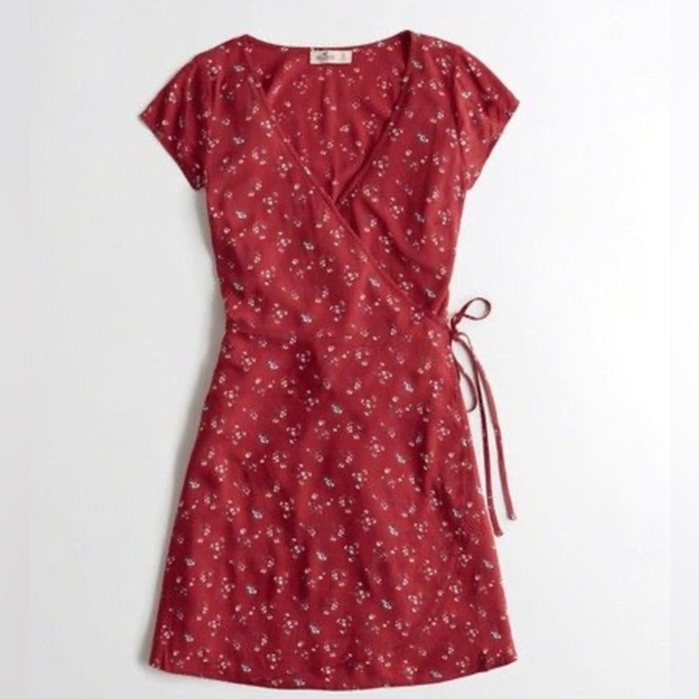 Hollister Red ditsy floral wrap dress